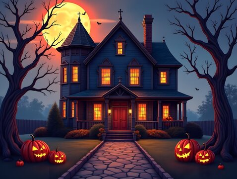Halloween house illustration