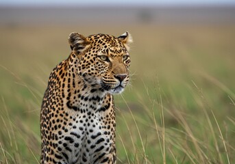 Fototapeta premium A leopard lounges in the high branches, its golden eyes watching intently—grace, stealth, and untamed beauty in the heart of the wild.