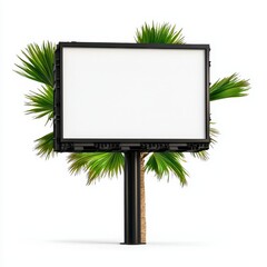 Blank Billboard Mockup with Tropical Palm Trees on White Background