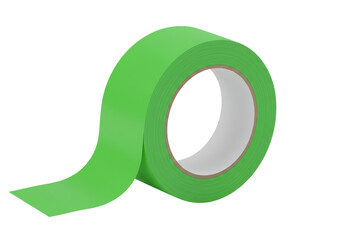 Bright green adhesive tape roll on a white background, ideal for crafting and repairs