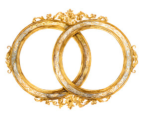 Watercolor Gold Oval Frames Intertwined: Elegant Wedding or Anniversary Design Element (Isolated on White)