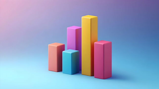 Colorful 3D Bar Chart on Blue Background