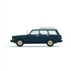 Classic Station Wagon Side View Illustration, Dark Blue Retro Vehicle Design