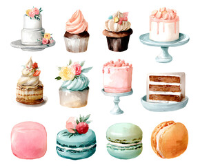 Watercolor Cakes and Cupcakes Collection