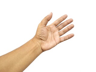 Asian man hand gesture open hand isolated on white background 