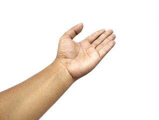 Asian man hand gesture open hand isolated on white background 