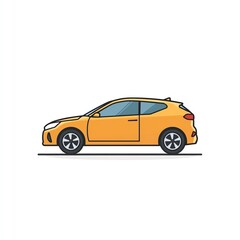 Sleek Yellow Hatchback Car Icon Design, Simple Vector Art Illustration, Flat Color Style