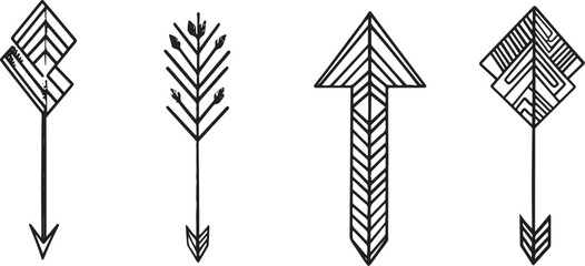 Set of four hand drawn boho arrows vector illustration isolated on white background concept for print web design banner poster sticker card textile design and logo