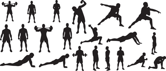 Workout Silhouettes of Men – Gym, Cardio, and Strength Training Vector Pack