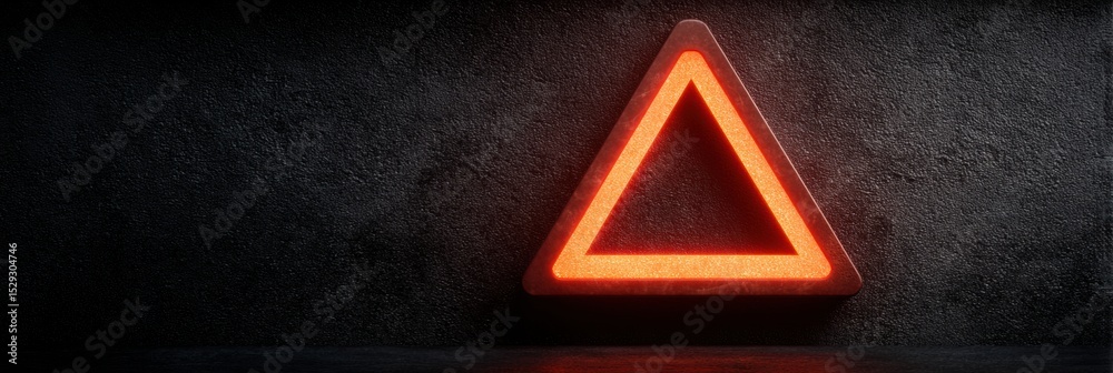 Poster Warning Triangle Illuminated on Dark Matte Surface Indicating Caution and Alert in a Low-Light Environment With a Soft Fade in the Background