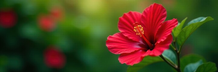 Deep red hibiscus, bokeh backdrop, lush petals, bokeh, flora