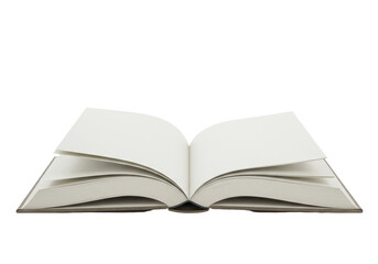 Open blank book on a white background, showcasing empty pages for creative use