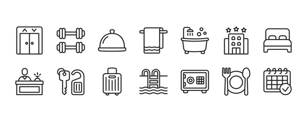 Hotel Service Icon Set. Vector Graphic Illustration.