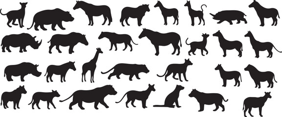 Collection of Wildlife Jungle Animals like Lion, Tiger, Giraffe, Lepord, Zebra, Wolf, and Horse.