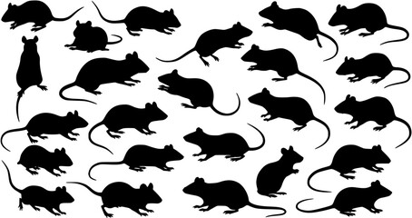 Mouse rat silhouettes set, large pack of vector silhouette design, isolated white background
