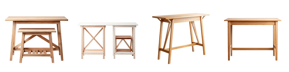 Assortment of modern wooden furniture pieces for home and office
