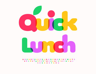 Vector Colorful Advertisement Quick Lunch for Cafe and Restaurant. Transparent Watercolor Font. Cute Round Alphabet Letter and Numbers set.