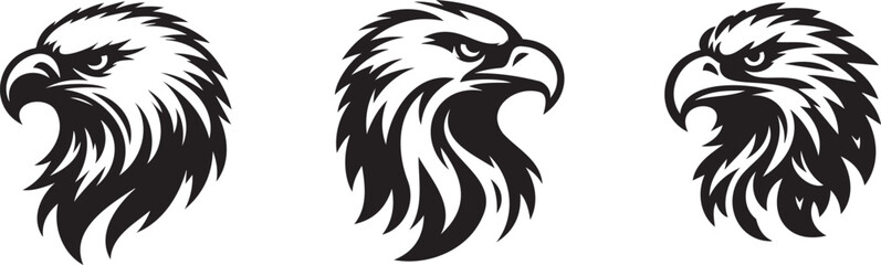 Eagle Face Vector Silhouette Set Front, Side, 