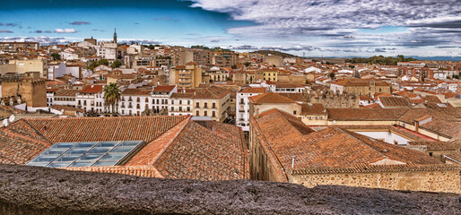 Panoramic View from Tower of Bujaco, City View, Old City, Cáceres, Extremadura, Spain, Europe