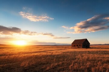 Serene sunset over isolated farm in vast open field gigapixel landscape photography rural environment tranquil viewpoint