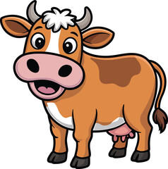 Friendly cartoon cow standing smiling cute animal farm livestock illustration design
