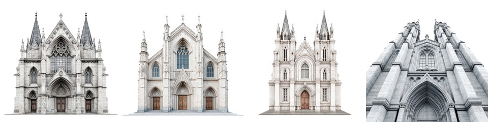 Collection of gothic cathedrals and churches with ornate architectural details