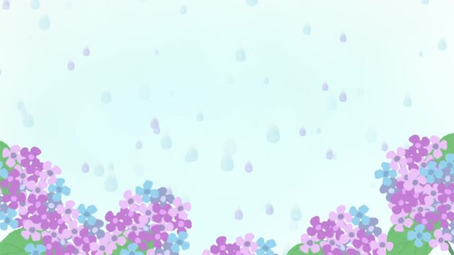 Watercolor painting of hydrangea and rain. Grunge background animation.（144）