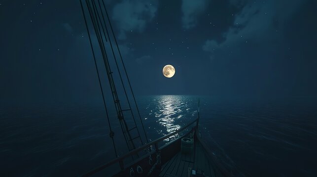 A night-time seascape from a ship's deck