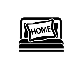 Pillow on bed icon vector in black color with white background.