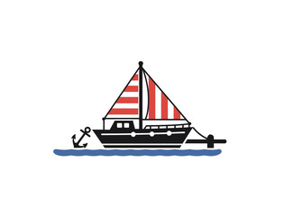 Sailing boat icon vector with white background.
