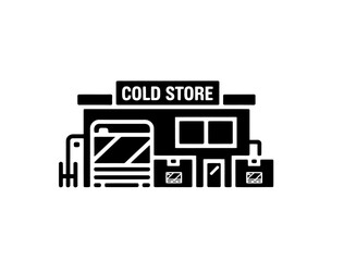 Cold store icon vector in black color on white background. Cold store building icon.