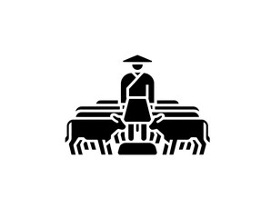 Cowherd icon vector in black color with white background.
