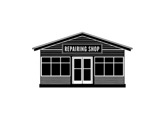 Repairing shop vector in black color on white background.