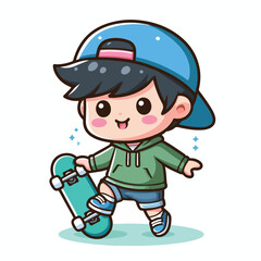 Cute boy cartoon vector playing skateboard