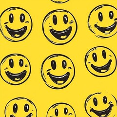 Smiley face line cartoon so cute. On yellow background. Pattern seamless vector illustration.