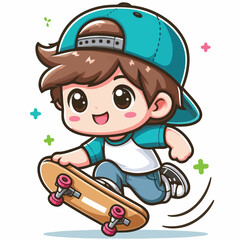 Cute boy cartoon vector playing skateboard