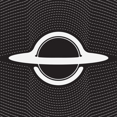 Naklejka na ściany i meble Vector minimalist logo with black hole or planet with rings and gravity waves on the theme of space, astronomy, astrophysics and universe. T-shirt design, logo, label. Not used aI