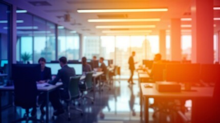 Modern office interior blurred background business people working space team