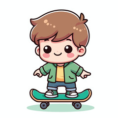 Cute boy cartoon vector playing skateboard