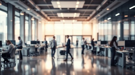 Modern office interior blurred background business people working space team