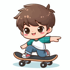 Cute boy cartoon vector playing skateboard