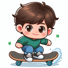 Cute boy cartoon vector playing skateboard