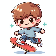 Cute boy cartoon vector playing skateboard
