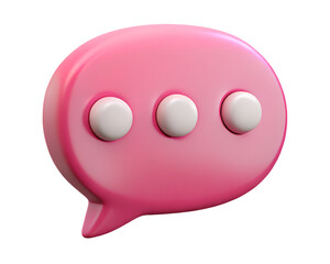 Fototapeta premium 3D pink speech bubble icon with three white dots for chat or message png,transparency,icon 
