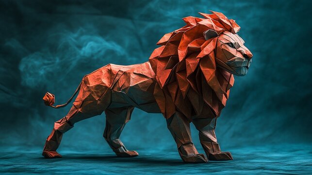 Geometric lion in teal smoke