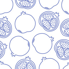Seamless pattern with cute outline pomegranate. Doodle print for banner, wallpaper, textile, wrapping paper, background, cards. Vector illustration in flat style