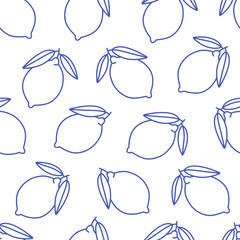Seamless pattern with cute outline lemons, limes. Doodle print for banner, wallpaper, textile, wrapping paper, background, cards. Vector illustration in flat style