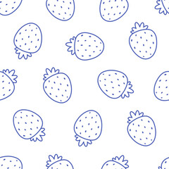 Seamless pattern with cute outline strawberries. Doodle print for banner, wallpaper, textile, wrapping paper, background, cards. Vector illustration in flat style