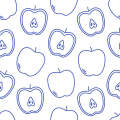 Seamless pattern with cute outline apples. Doodle print for banner, wallpaper, textile, wrapping paper, background, cards. Vector illustration in flat style