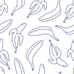 Seamless pattern with cute outline bananas. Doodle print for banner, wallpaper, textile, wrapping paper, background, cards. Vector illustration in flat style
